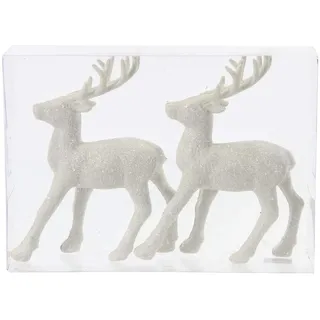 unbekannt Hirsch Figur 12 cm mit Glitzer 2 Stück Weiß Dekofiguren Winter Tischdeko Weihnachtsdeko Dekohirsch
