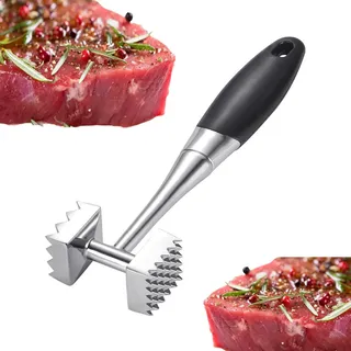 Jilskl Fleischklopfer,Schwer Belastbar Fleischhammer, Edelstahl Fleischklopfer Set, Doppelseitiger Schnitzelklopfer Manueller Steakhammer, Fleischhammer mit Rutschfestem Griff für Schnitzel,Steaks