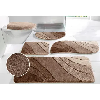 my home Badematte Josie, Badvorleger, Badezimmer Teppich, Höhe 20 mm, rutschhemmend beschichtet, fußbodenheizungsgeeignet, schnell trocknend, strapazierfähig, Polyester, rechteckig, 3-tlg. Hänge-WC Set, Badteppich, Badematten, rechteckig, rund & als 3-tlg. Set erhältlich beige 3-tlg. Hänge-WC Set