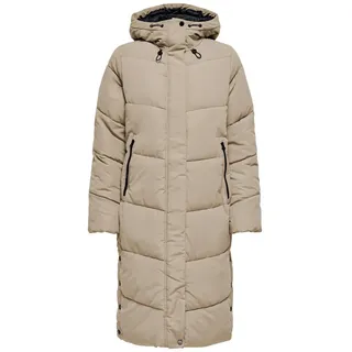 ONLY Steppmantel ONLMEGAN LIFE LONG PUFFER COAT CS OTW verdeckter Zipper, Reißverschlusstaschen, winddicht braun S (36)