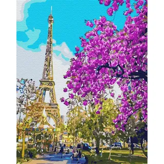 Artnapi Malen nach Zahlen Erwachsene mit Rahmen | DIY Handgemalt | Paris in Blüte | Kit für Anfänger und Erwachsene | Set inklusive Acrylfarben & Pinsel | 40x50cm Leinwand | Ideal als Geschenk