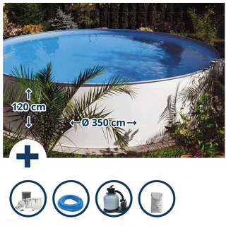 SUMMER FUN Stahlwandpool Set hoch rund Baja 350 x 120 cm blau-weiß