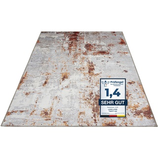 Teppich LUXOR LIVING "Lago" Teppiche Gr. B/L: 200 cm x 290 cm, 6 mm, 1 St., grau (grau, rost) Orientalische Muster faltbarer Teppich, modernes Design, waschbar, In- und Outdoor geeignet