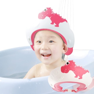 FUSACONY Duschhaube Kinder, Baby Verstellbarer Shampoo Schutz, Shampoo Bade Bad SchüTzen Weiche Kappe Hut, Kappe Wasserdicht Cap für Kinder 0-9 Jahre Jungen & Mädchen (Dinosaurier Rosa)