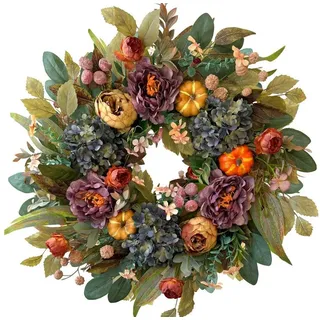 Kunstkranz Herbstkranz, Herbst-Kürbis-Kranz, Agger, geeignet für Erntedankfest, Erntefest und Halloween Ø 40 cm