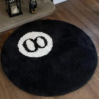 Teppich mit 8 Bällen, schwarz, rund, 60 cm, 8 Bälle, rutschfeste Beflockung, Boden-Badematte für Dusche, niedlicher runder Teppich für Schlafzimmer, Dekoration, coole Teppiche, Fußmatte für Wohnzimmer