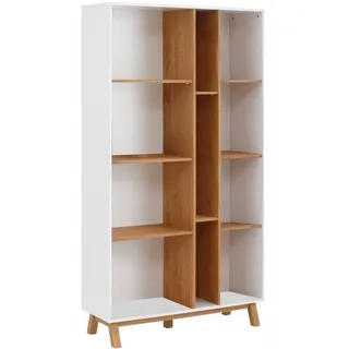 loft24 Bücherregal Ponto - Regal Standregal Wohnzimmerregal, Standregal, Regal, 11 Fächer, MDF, Kiefer, Landhaus, weiß weiß