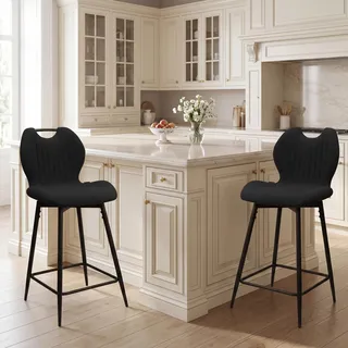 WAFTING Barhocker 360° drehbar Sitzhöhe 65 cm, 2er Set, Schwarz | Fußstütze und Rückenlehne, belastbar bis 130 kg, Tragegriff, für Kücheninsel, Küchenzeile und Essecke