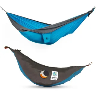 Fallschirmhängematte King Size - Original seit 1996 | Aqua/DUNKELGRAU | Groß und Komfortabel | 320 x 230 cm, nur 700 g | Schneller Aufbau < 1min | Camping, Hängematte