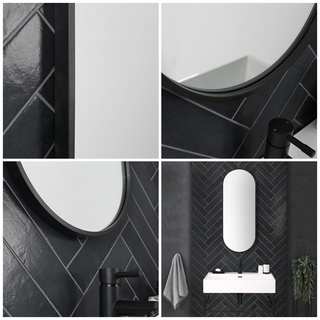 Wandmontierter Badspiegel Oval, 600mm, mit Rahmen in Schwarz - Hudson Reed