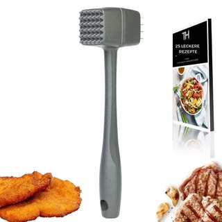 Thiru Premium Fleischklopfer - Fleischhammer für Schnitzel, Kotelett, Steak - Hammer-Kopf mit Zwei Schlagflächen - schonend für Fleisch - inkl. E-Book mit 25 Rezepten - Made in Germany