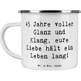 Mr. & Mrs. Panda Camping Emaille Tasse Spruch 45. Hochzeitstag Messinghochzeit - Geschenk, Jubiläumssprüche, Campingtassen, Heiraten, 45 Jahre Ehe,