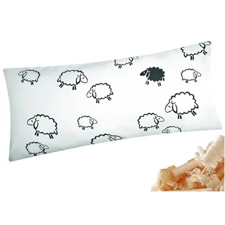 Heubergshop Zirbenkissen 40x80cm - Gefüllt mit Zirben - Schafe Weiß und Schwarz - Kissen mit Zirbenflocken Zirbenspäne, mit Reißverschluss (Zirbe-99-2-40x80)
