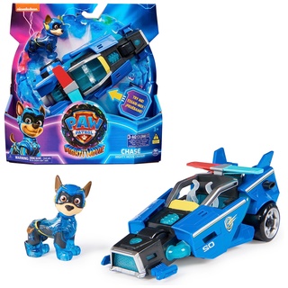 PAW PATROL: Der Mighty Kinofilm, Superhelden-Fahrzeug Spielzeugauto von Chase mit Welpenfigur, Polizeiauto mit Licht- und Geräuscheffekten, Spielzeug für Kinder ab 3 Jahren