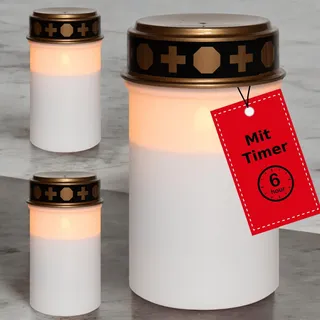 Novaliv LED Grablichter ohne Batterie und Timer 6/18 weiß 3x Kerzen Friedhof Grablicht LED ohne Batterie Friedhofskerze LED Kerze Outdoor Gedenkkerze Grablaterne Ewiges Licht Trauerkerze