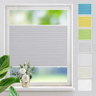 Plissee ohne Bohren Plissees Klemmfix,Hellgrau 85x120cm Easyfix Plisseeroll Rollo für Fenster Einfache Montage Sichtschutz und Sonnenschutz