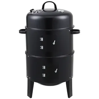 Livingandhome BBQ-Smoker  3-in-1-Smoker Holzkohlegrill Räuchergrill aus Stahlblech Schwarz mit 2 Prüftüren abnehmbar