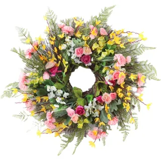 Cratone 60cm Künstliche Türkranz Seidenblumen Kunstblumen Türkranz Wandkranz Deko Kranz Handgefertigt Blumenkranz Frühling Sommer Ganzjährige Kranz für Hochzeit Party