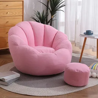 ShEyle Lazy Lounger Sitzsack Stuhlbezug, Sitzsackbezug ohne Füllung, Waschbar, Ultraweicher Cord-Sitzsackbezug für Stofftiere und Memory-Schaumstoff-Sitzsäcke,Rosa,L