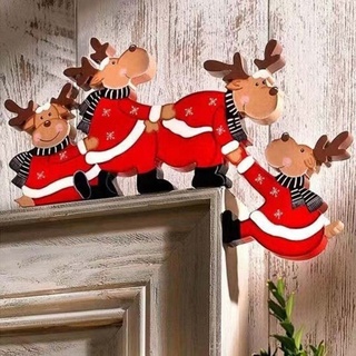 Lustige Weihnachten Türrahmen Dekorationen, Weihnachtsdeko Purzelnde Elche, Weihnachtsmann für Türrahmen Deko Holz Türrahmen Ornament Für Home (B)