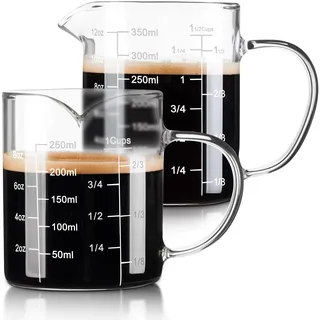 FrutPunch Messbecher Glas 2 Pack(350ml, 250ml) mit Drei Skalen und V-förmiger Öffnung, aus Hochwertigem Borosilikatglas, Geeignet für Küche und Restaurant