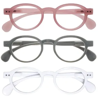 OPULIZE OCA Lesebrille - 3er-Pack - Moderne Runde Retro-Fassung - Pink Grau Weiß - Herren Damen - Federscharniere - RRR54-47W - +3.50