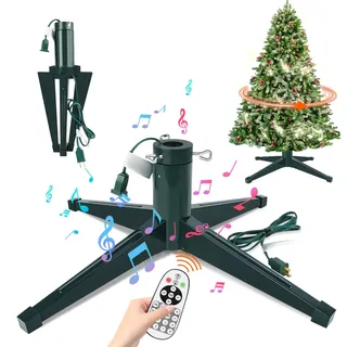 Axcoix Drehbarer Weihnachtsbaumständer, verstellbare Baumständer mit Fernbedienung, Musik, Geschwindigkeit und Licht, künstlicher Weihnachtsbaumständer für bis zu 2,4 m bis zu 45,4 kg Baum