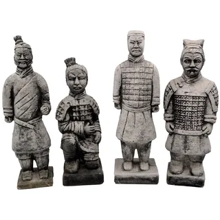 gartendekoparadies.de Gartenfigur Chinesische Terrakotta-Krieger, Steinfiguren, 4er-Set, H. 31-37 cm, (4er-Set), Frostsicher grau