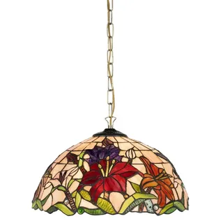 Casa Padrino Luxus Tiffany Hängeleuchte Mehrfarbig Ø 40 x H. 75 cm - Art Deco Tiffany Hängelampe - Wohnzimmer Hängeleuchte - Deko Hängeleuchte - Art Deco Leuchten - Luxus Tiffany Leuchten