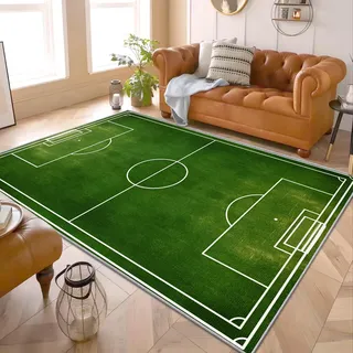 PaxGloz Fußballfeld Teppich - Teppiche Wohnzimmer Schlafzimmer Fußball Jungen, Großer Teppich Sport Kinder, Weich Kurzflor & Waschbar & rutschfest Wohnzimmerteppich, Kinderteppich, 120x180 cm