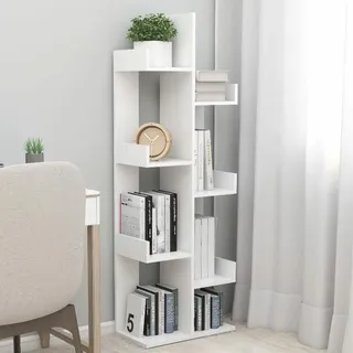 LAPOOH Bücherregal, Regal, Schrank, Regal, Bookshelf, Leiterregal, Standregal, Wandregal, Aktenregal, DVD Regal, Weiß 48x25,5x140 cm Spanplatte