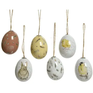 Decoris season decorations Osterei, Ostereier zum Aufhängen Tiere / Federn 6cm, 6 Stück braun|gelb|weiß