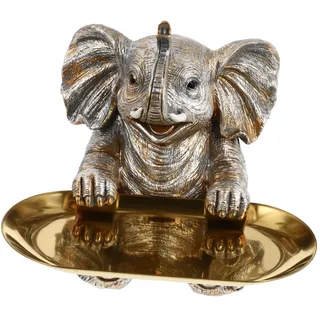 CONGARTENO Süßigkeiten Tablett Deko Elefanten Skulptur Kunstharzhandwerk Silberne Edelstahl Obstschale Harz Vogel Futterspender Schlüsselschale für Büro Wohnzimmer Schlafzimmer Badezimmer Flur