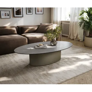 DELIFE Couchtisch Edge, Oval 135x80 cm Keramik Beton Grau Casilda Effektfinish Titan grau Gerade Kante | 135 cm x 34 cm x 80 cm