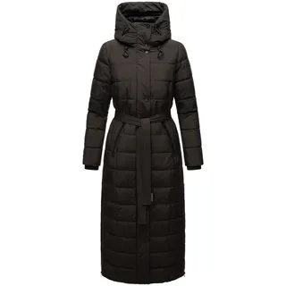 Navahoo Damen, Wintermantel Warmer Steppmantel lang mit Kapuze und Taillengürtel Das Teil XIV Black Gr. M - M