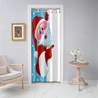 Odot Weihnachten Deko Türvorhang Blickdicht Verdunklungsvorhänge mit Ösen, 3D Weihnachtsmann-Druck Vorhang Thermovorhang Schlafzimmer Schrank Raumteiler Vorhang (120x180cm,Blau)