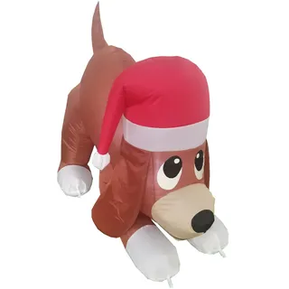 Pridea Hund mit Weihnachtsmütze 120cm LED Beleuchtet aufblasbarer Weihnachtshund Weihnachtsfigur Weihnachtsschmuck Weihnachtsdekoration außen-und Innen 10Watt