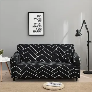 Mateju Sesselbezug Stretch Sofa Überzug Druckt Sesselhusse mit Armlehne, Sessel Bezug Sesselbezüge Abnehmbar und Waschbar Antirutsch Hussen Für Sessel (2-Sitzer 145–185 cm,Schwarze Form)