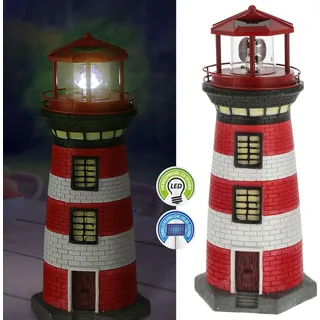 CEPEWA - LED Solar Leuchtturm Leuchtfeuer Turm 38cm Höhe - Rot/Weiß/Schwarz/Grau