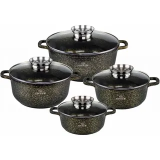 ZILNER 8-teiliges Topfset marmoriert-keramisch beschichtet Töpfe beschichtet, Kochtopf Set| Kochgeschirr Set, Topfset induktionsgeeignet ZL 7209 - Schwarz