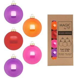 MAGIC by Inge Weihnachtsbaumkugel, Weihnachtskugeln Glas 4cm 36 Stück - Party Time bunt|rosa|rot