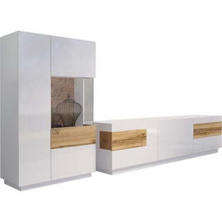 Wohnwand HELVETIA "Silke" Kastenmöbel-Sets weiß (weiß hochglanz, votaneichefarben) Moderne Wohnwände Wohnwand Wohnzimmerschrankwand Kastenmöbel-Sets (2-tlg.)