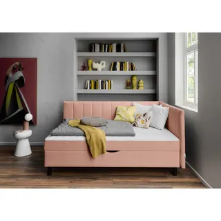 Polsterbett "Norina Daybett, Tagesbett, Jugendbett, 90 cm x 200 cm", rosa (rosé), H:100cm L:210cm, ATLANTIC HOME COLLECTION, Betten, Polsterbett, Taschenfederkernmatratze (H2), inkl. Dekokissen, Ecke universal