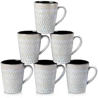 VANCASSO PLUVO Steingut, Kaffeetassen set 6er, Beige 480ml Henkel,