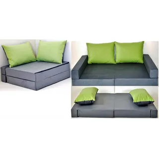 KK A1 grau-grün Kindersofa Kindermatratze Sitzkissen Spielsofa Minicouch Set + 2 Kissen (KKA1 (grau-grün))