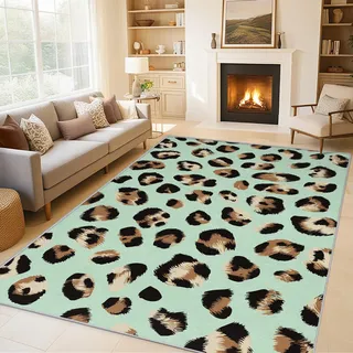 Generisch Teppich Wohnzimmer Leopardenmuster, Teppich Geparden Leopard für Schlafzimmer 100 x 150 cm, Weicher Waschbarer Antirutsch Kurzflor Dekoration Carpet P-&61