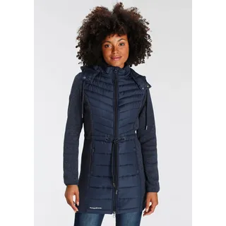 Steppjacke KANGAROOS Gr. 38, blau (marine) Damen Jacken Lange im trendigem Material-Mix mit abnehmbarer Kapuze
