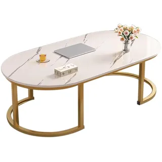Moderner weißer ovaler Marmor-Couchtisch – stilvoller Mitteltisch für Wohnzimmer, Balkon, Wohnung – robuster Metallrahmen, 120 x 60 cm, perfekt für Zuhause und Einzelhandel