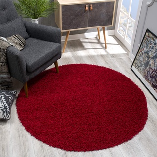 SANAT Teppich Rund - Rot Hochflor, Langflor Modern Teppiche fürs Wohnzimmer, Schlafzimmer, Esszimmer oder Kinderzimmer, Größe: 200x200 cm