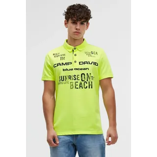 Poloshirt CAMP DAVID, Herren, Gr. L, gelb (grün), Piqué, Material: 65% Polyester, 35% Baumwolle, bedruckt, regular fit normal, hoch geschlossener Ausschnitt, eingesetzt Bündchen, Shirts, aus Baumwolle